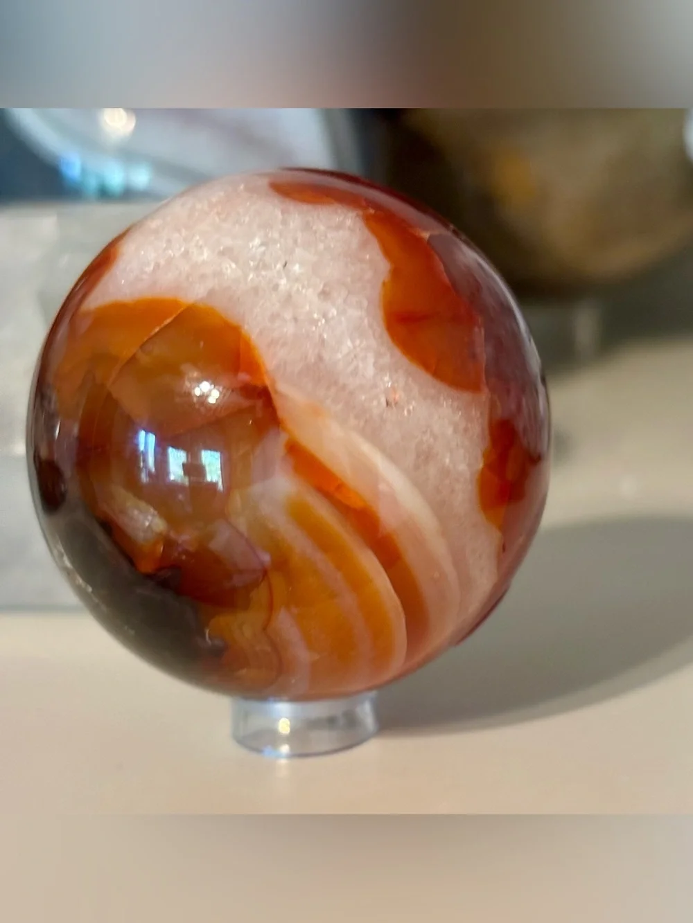 Red Ocean Jasper Sphere with Druzy Pockets – Orbicular Crystal Sphere w Stand